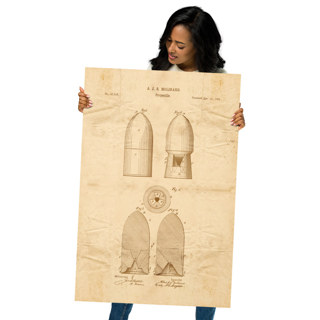 Projectile Patent Pended 1865 Retro Poster - 24" x 36"