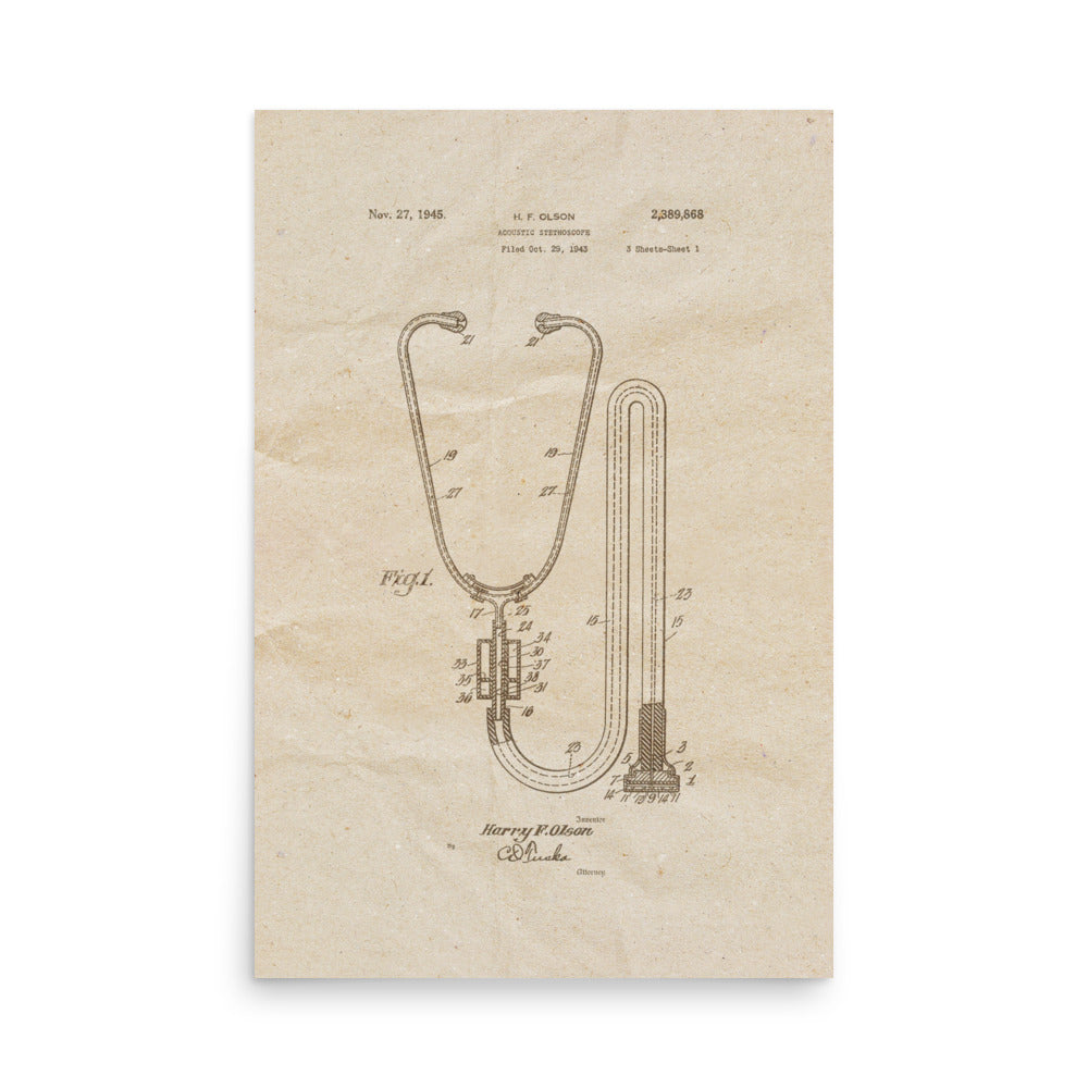 Stethoscope Patent Pended 1945 Retro Poster - 24" x 36"