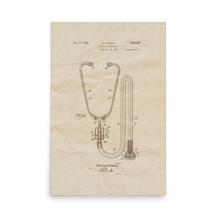 Stethoscope Patent Pended 1945 Retro Poster - 24" x 36"