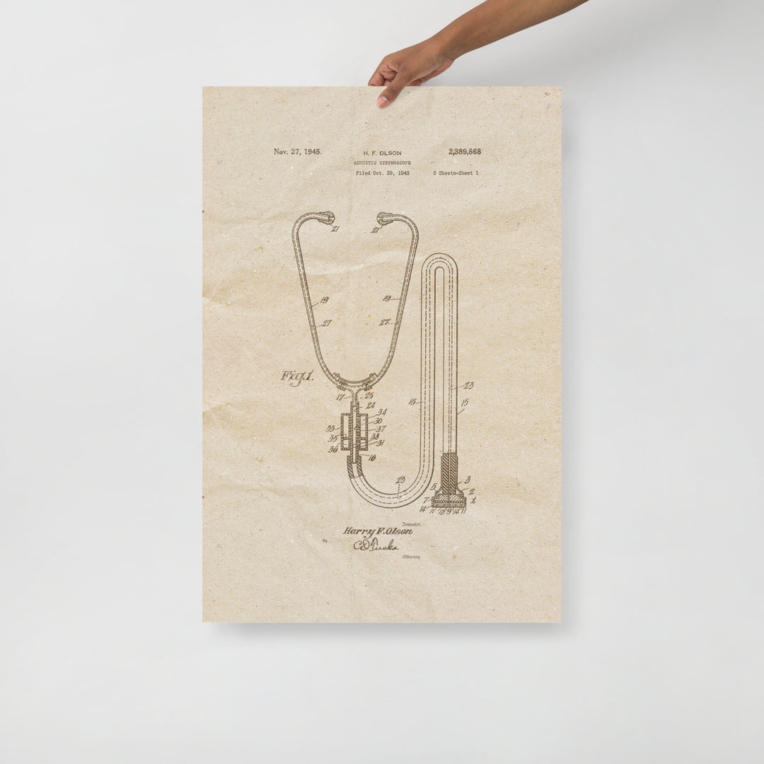 Stethoscope Patent Pended 1945 Retro Poster - 24" x 36"