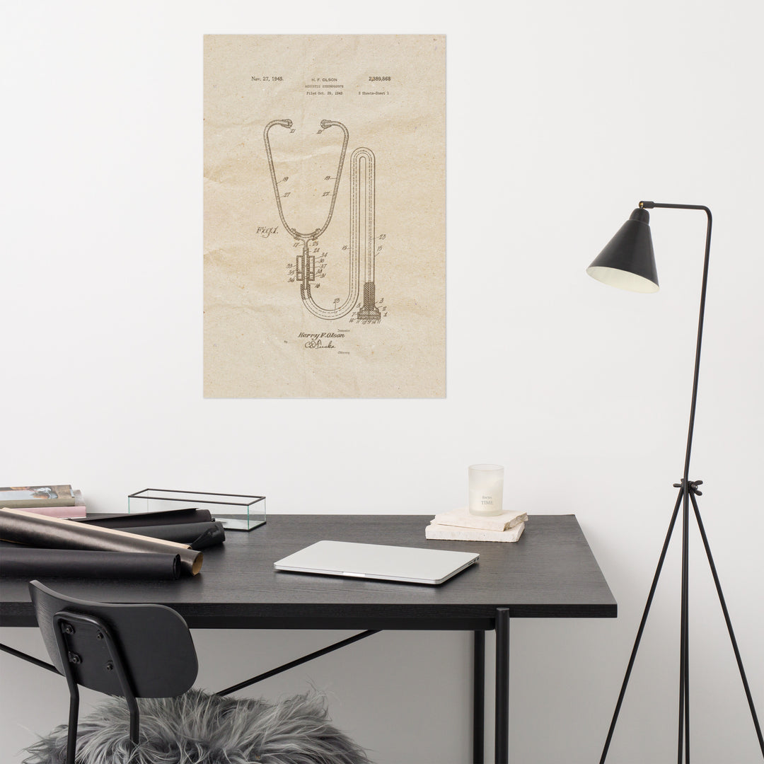 Stethoscope Patent Pended 1945 Retro Poster - 24" x 36"