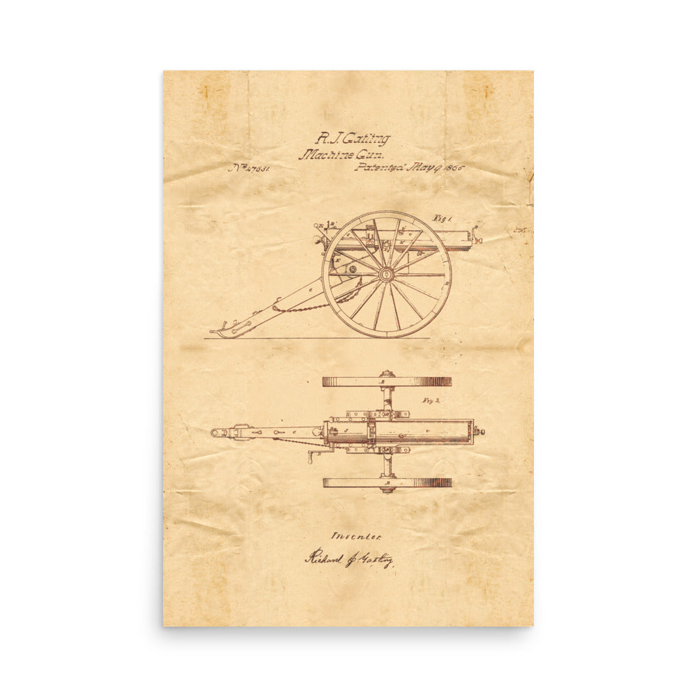 Gatling Gun Patent Pended 1865 Retro Poster - 24" x 36"