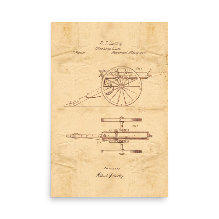 Gatling Gun Patent Pended 1865 Retro Poster - 24" x 36"