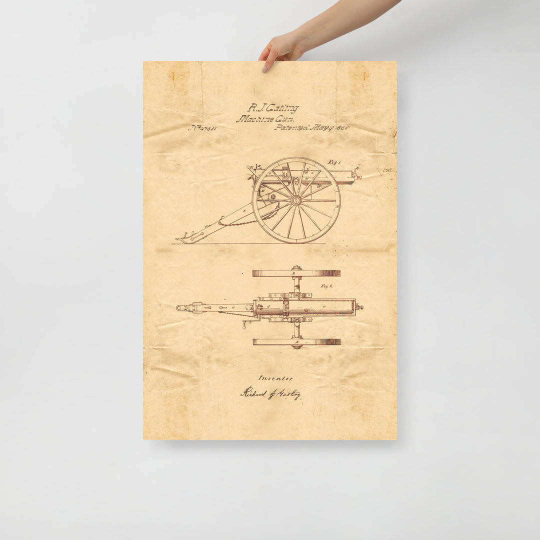 Gatling Gun Patent Pended 1865 Retro Poster - 24" x 36"