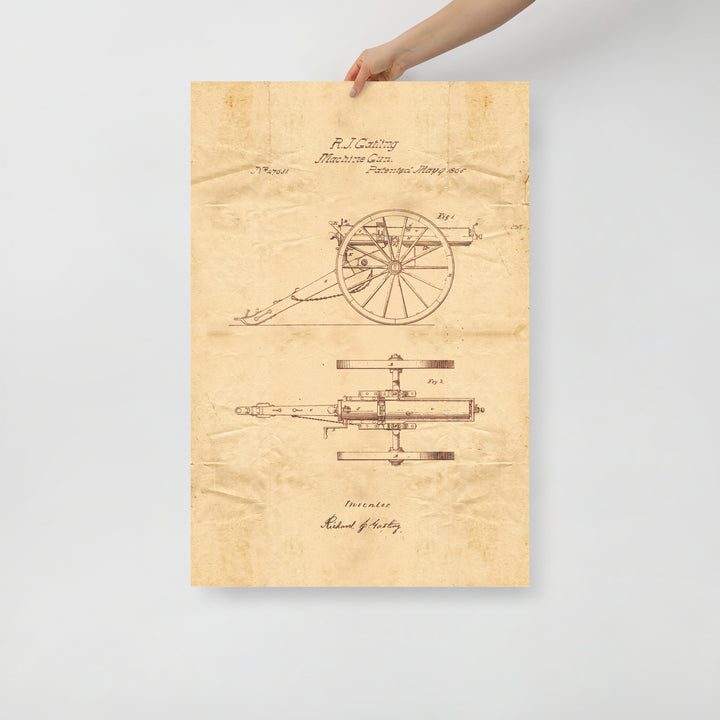 Gatling Gun Patent Pended 1865 Retro Poster - 24" x 36"