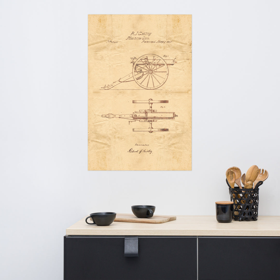 Gatling Gun Patent Pended 1865 Retro Poster - 24" x 36"