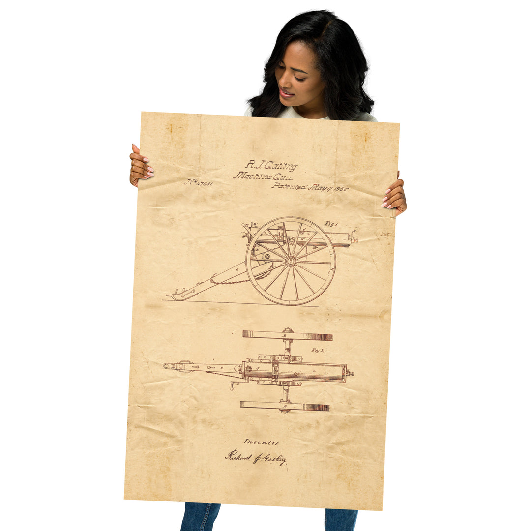 Gatling Gun Patent Pended 1865 Retro Poster - 24" x 36"