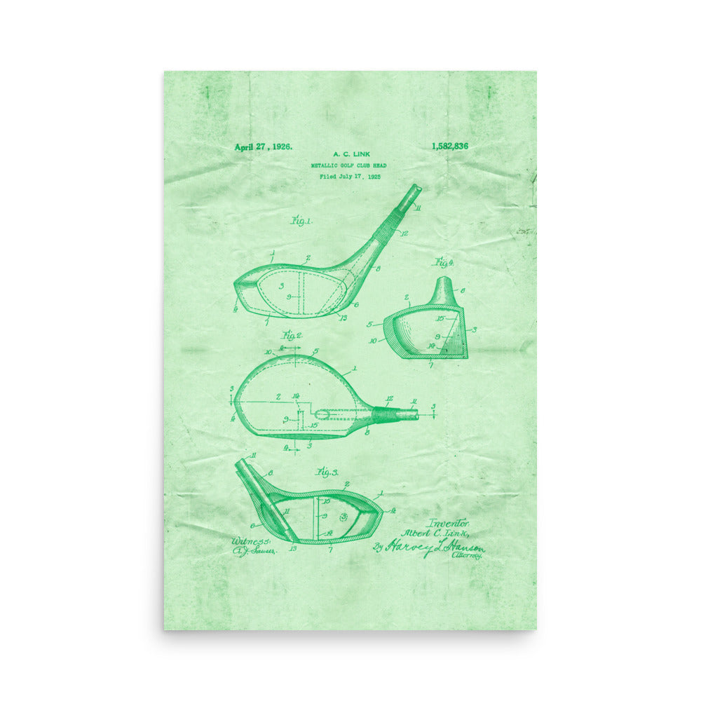 Golf Driver Patent Pended 1926 Retro Poster - 24" x 36"