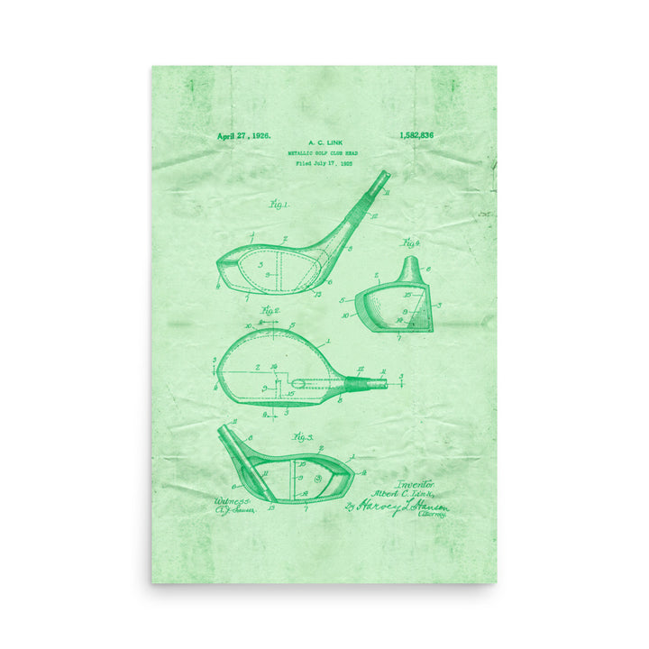 Golf Driver Patent Pended 1926 Retro Poster - 24" x 36"