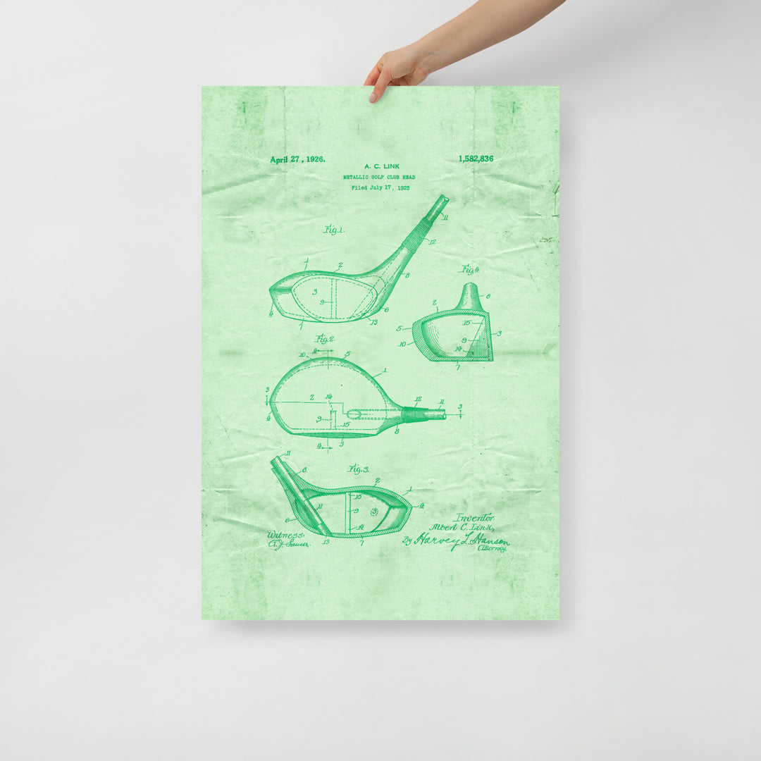 Golf Driver Patent Pended 1926 Retro Poster - 24" x 36"