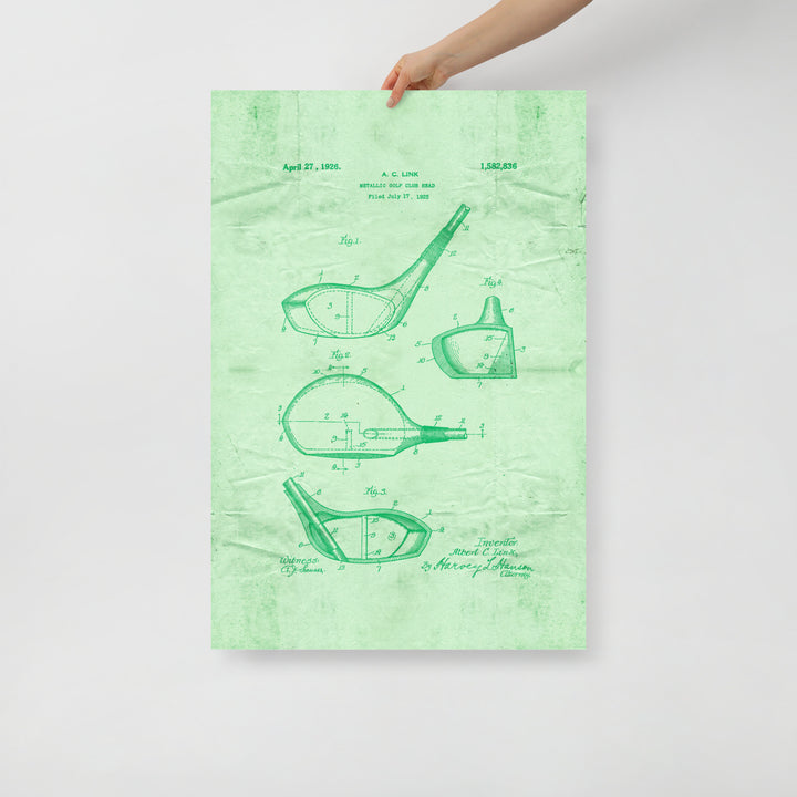 Golf Driver Patent Pended 1926 Retro Poster - 24" x 36"