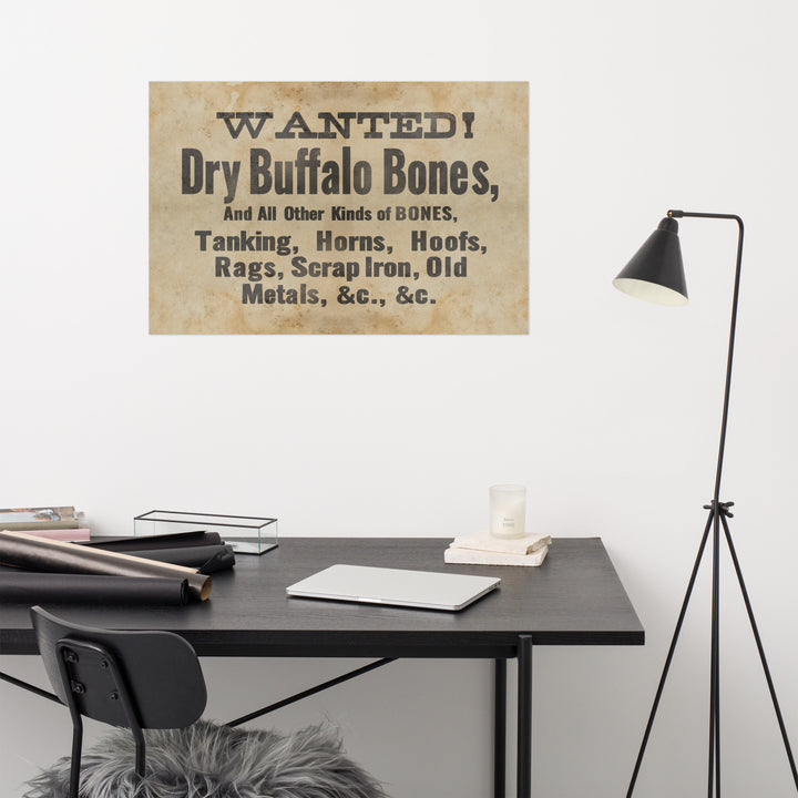 Wanted - Dry Buffalo Bones Retro Poster - 36" x 24"