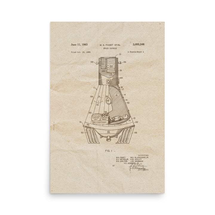 Space Capsule 1963 Patent Pended Retro Poster - 24" x 36"