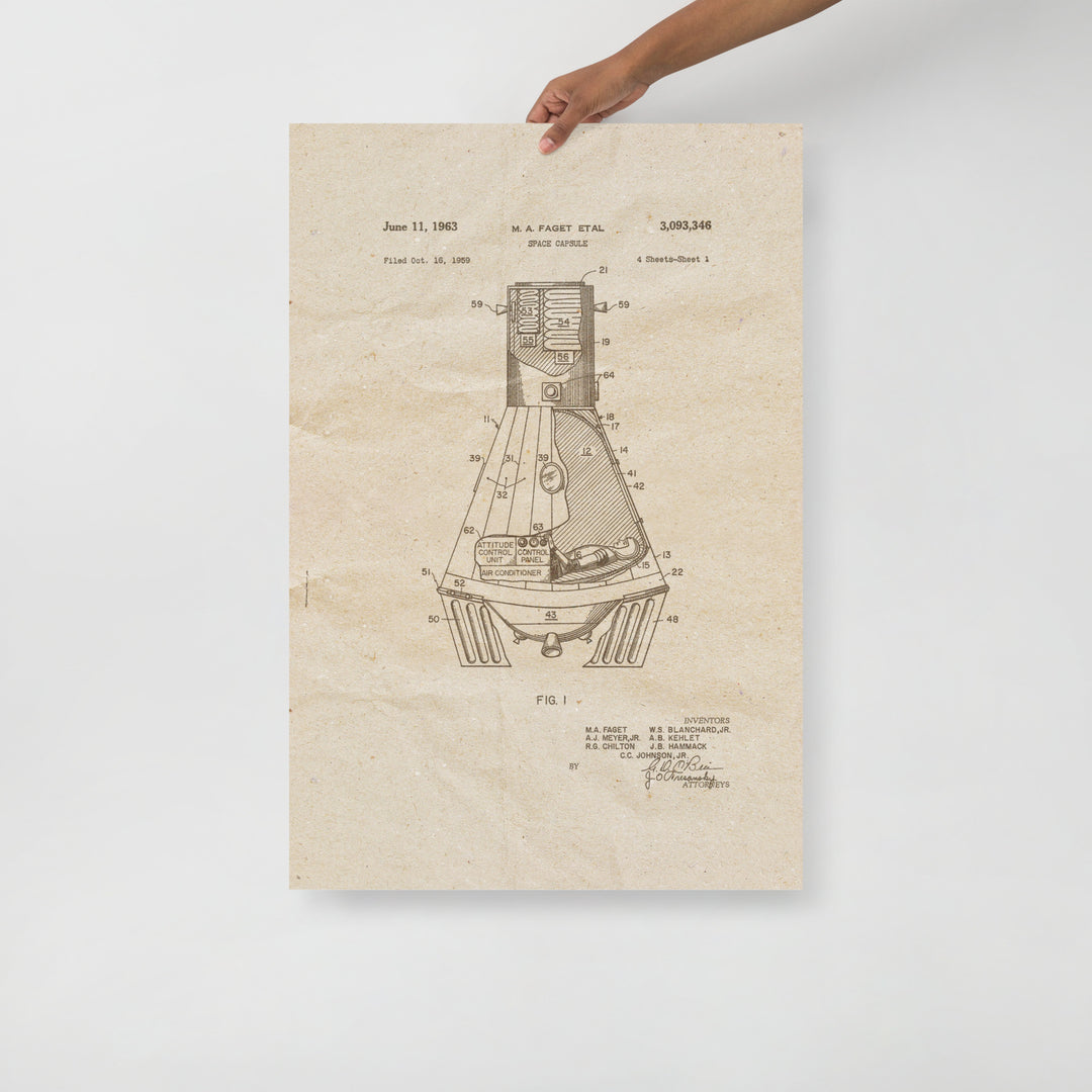 Space Capsule 1963 Patent Pended Retro Poster - 24" x 36"