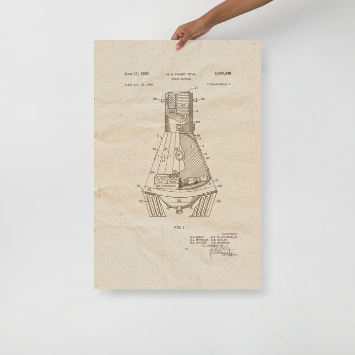 Space Capsule 1963 Patent Pended Retro Poster - 24" x 36"
