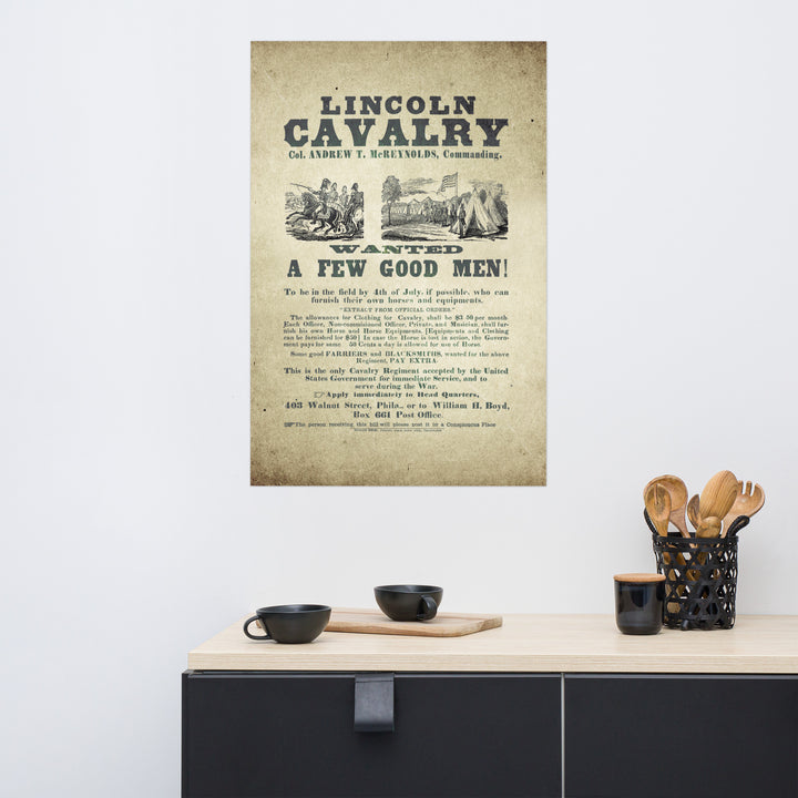 Lincoln Cavalry  'Wanted. A Few Good Men' Retro Poster - 24" x 36"