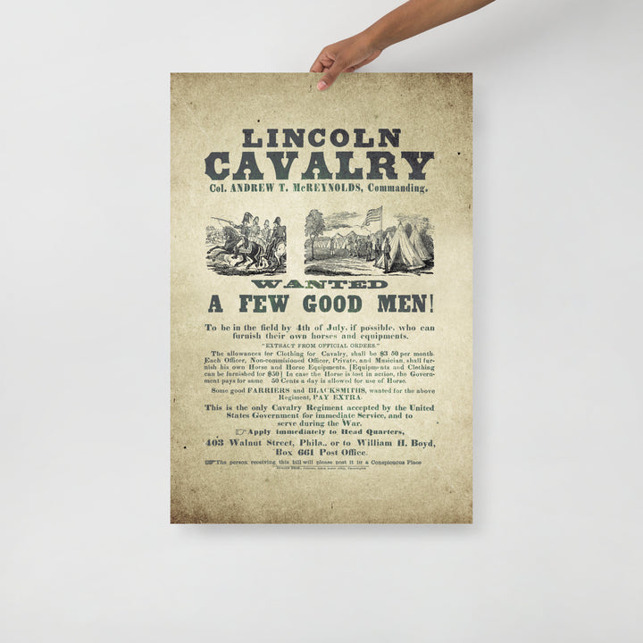 Lincoln Cavalry  'Wanted. A Few Good Men' Retro Poster - 24" x 36"
