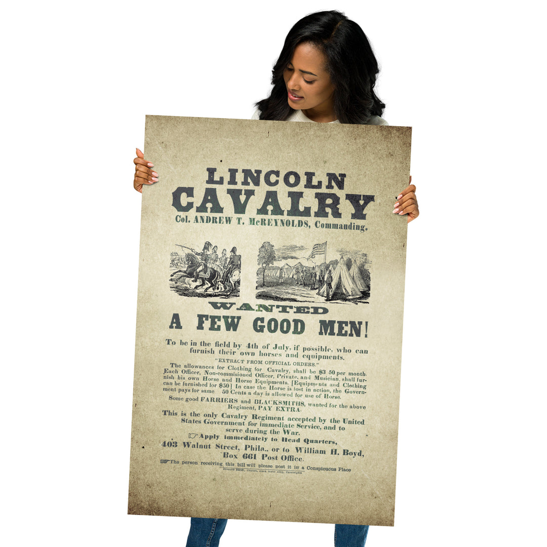 Lincoln Cavalry  'Wanted. A Few Good Men' Retro Poster - 24" x 36"