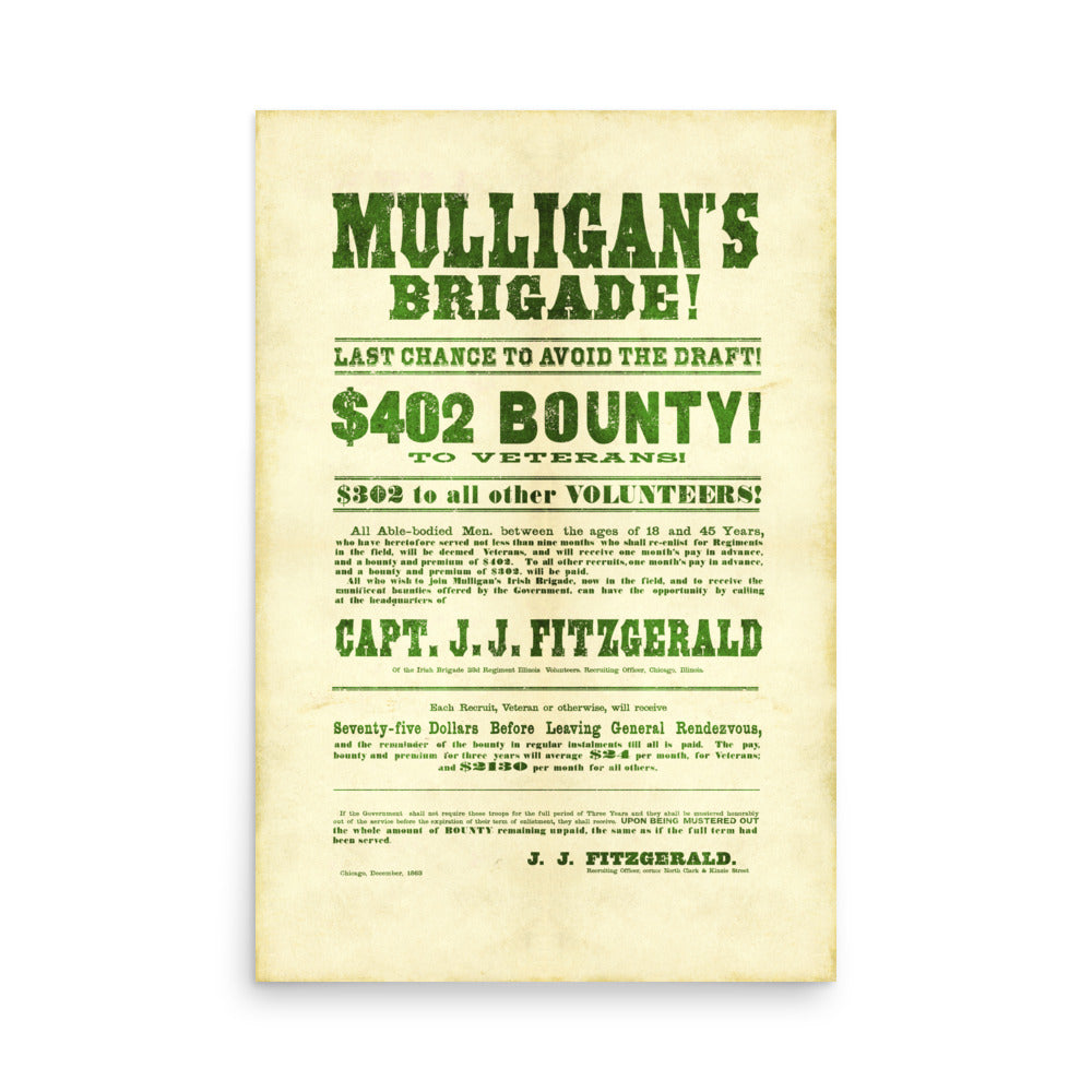 Mulligan's Brigade Civil War Recruitment Retro Poster - 24" x 36"