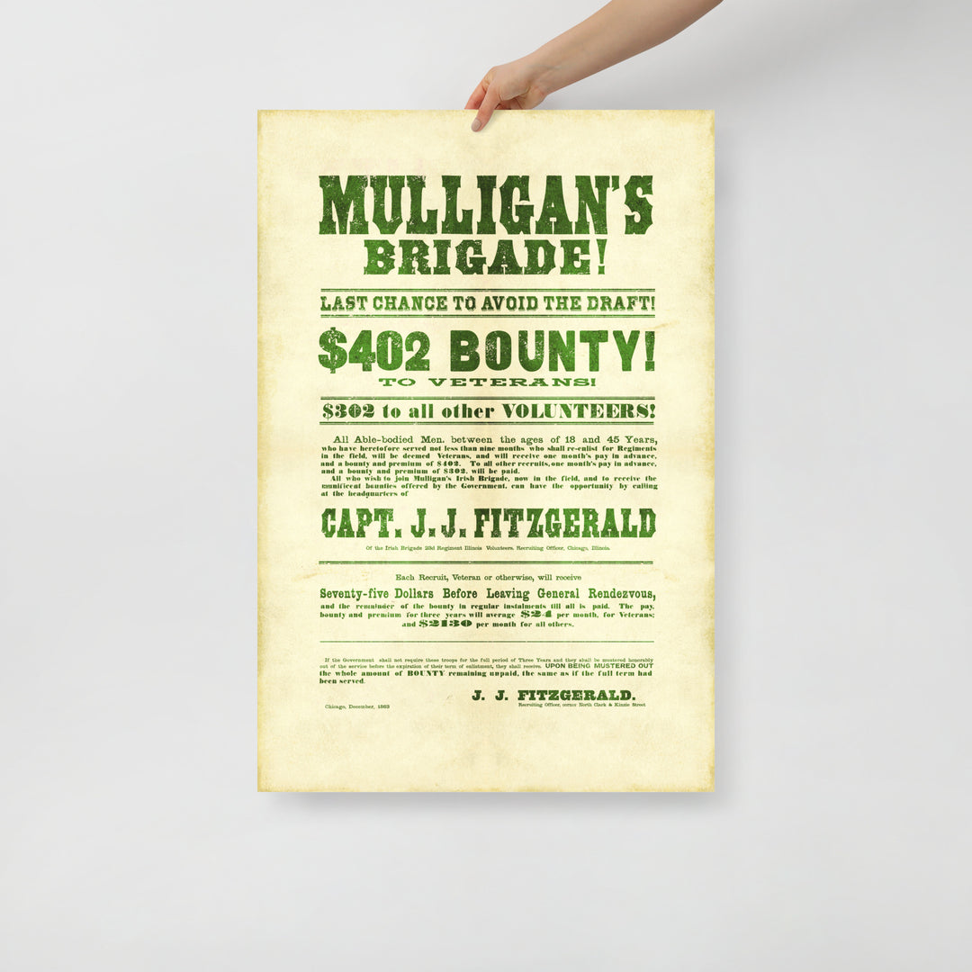 Mulligan's Brigade Civil War Recruitment Retro Poster - 24" x 36"