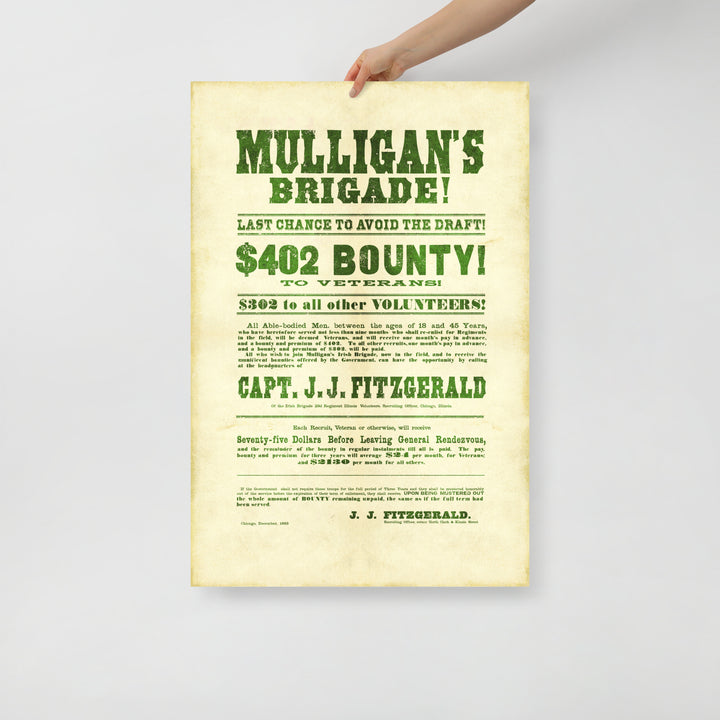 Mulligan's Brigade Civil War Recruitment Retro Poster - 24" x 36"