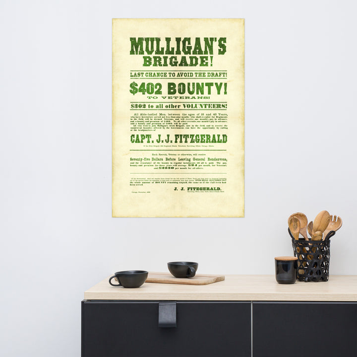 Mulligan's Brigade Civil War Recruitment Retro Poster - 24" x 36"