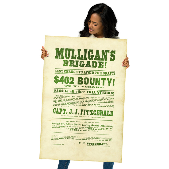 Mulligan's Brigade Civil War Recruitment Retro Poster - 24" x 36"