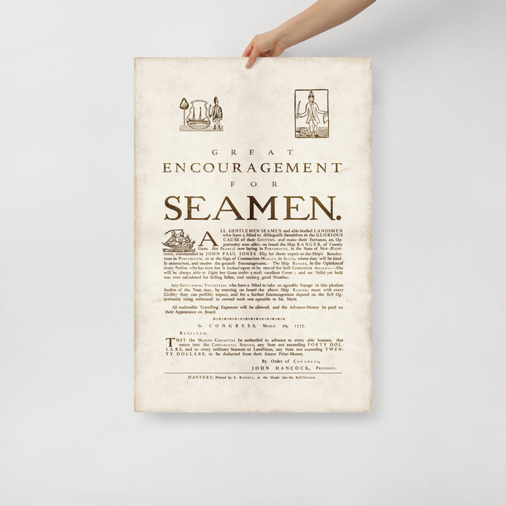1777 'Great Encouragement for Seamen' Retro Poster - 24" x 36"