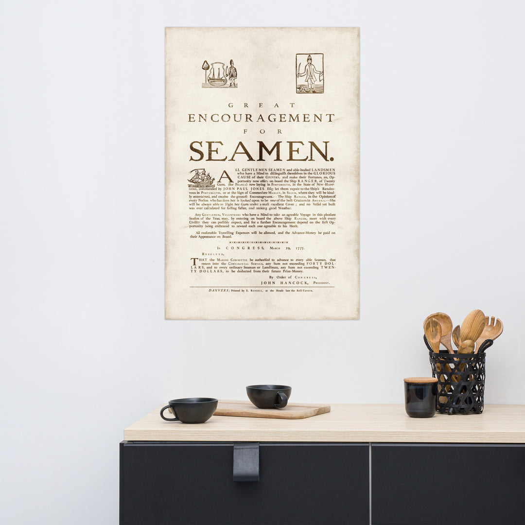 1777 'Great Encouragement for Seamen' Retro Poster - 24" x 36"