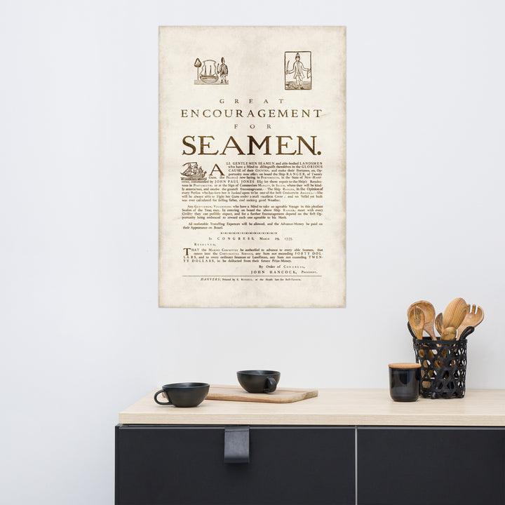 1777 'Great Encouragement for Seamen' Retro Poster - 24" x 36"