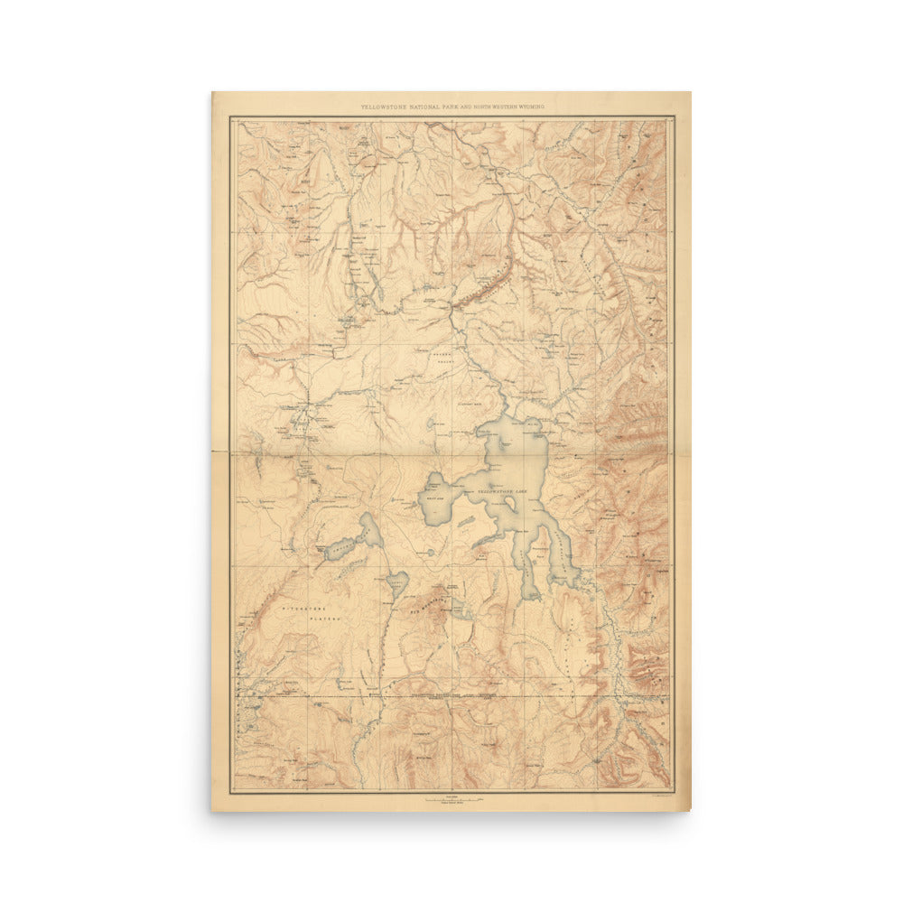1885 Yellowstone National Park And North Western Wyoming Map Retro Poster - 24" x 36"