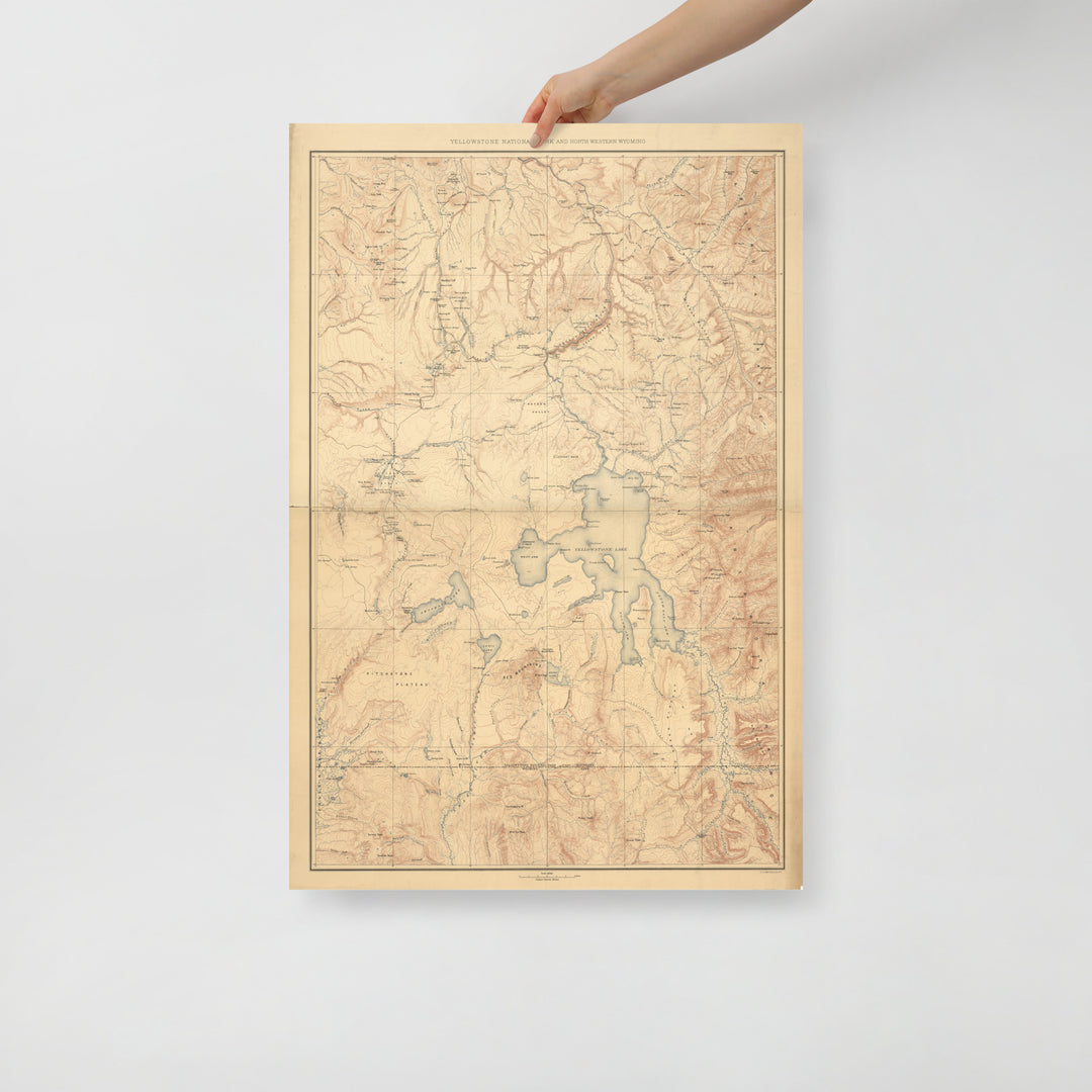 1885 Yellowstone National Park And North Western Wyoming Map Retro Poster - 24" x 36"