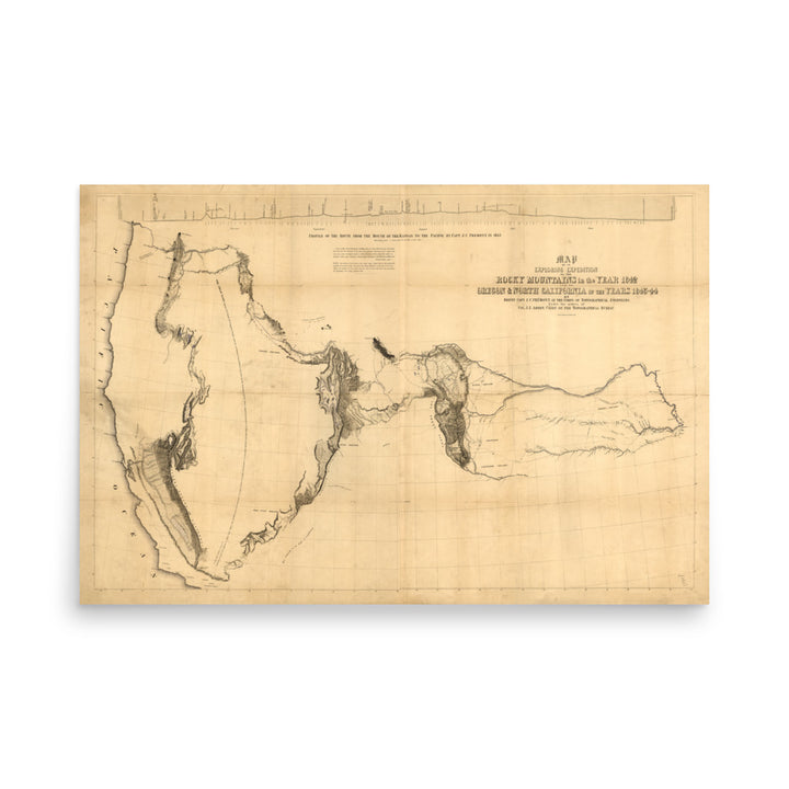 1843 Frémont Map Of Oregon & Northern California Retro Poster - 36" x 24"