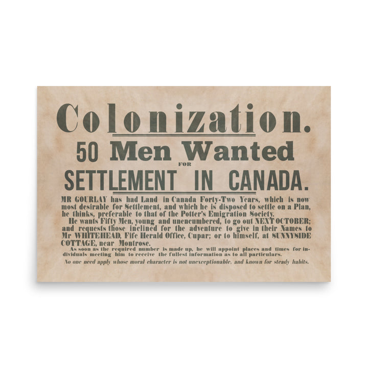 Canadian Colonists Wanted  Poster - Old West Poster Collection