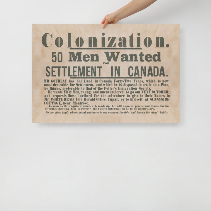 Canadian Colonists Wanted 1849 Retro Poster - 36" x 24"