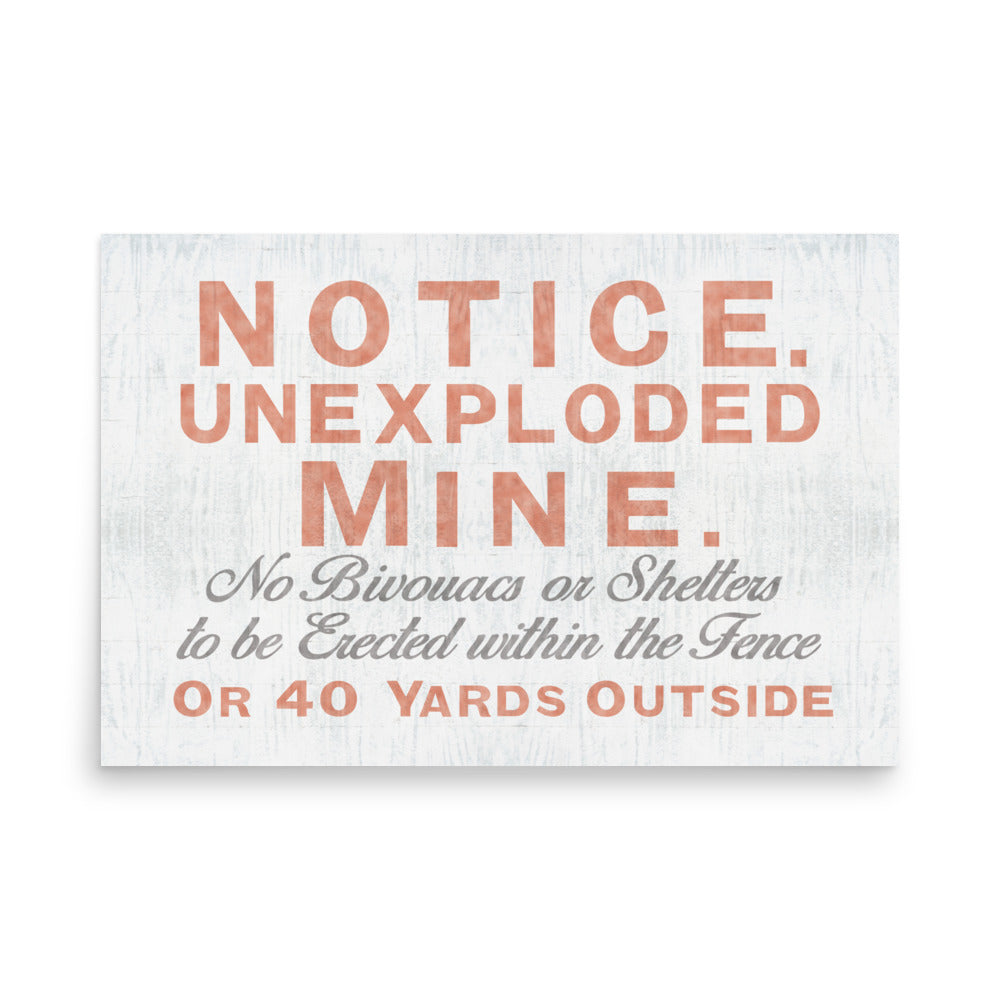 'Notice Unexploded Mine' Retro Poster - 36" x 24"