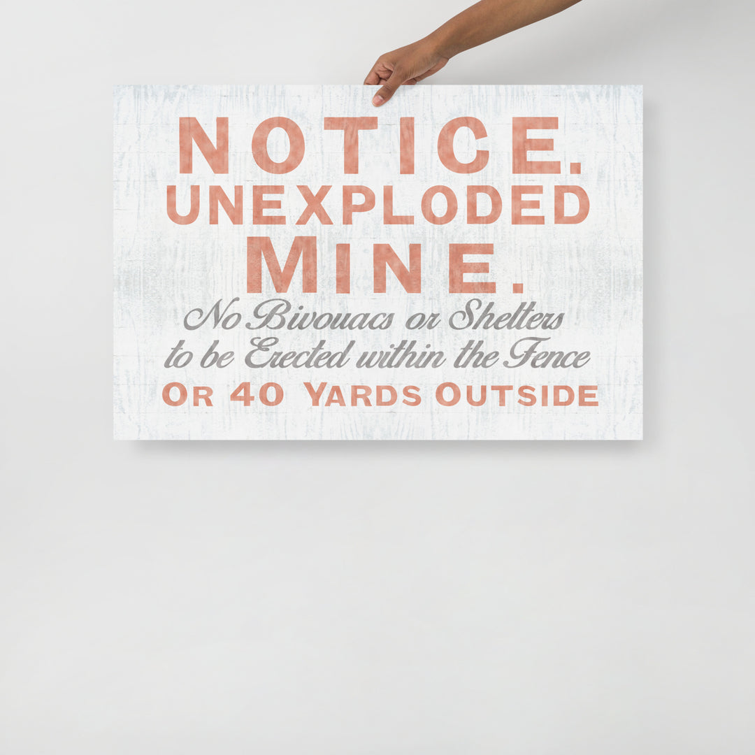 'Notice Unexploded Mine' Retro Poster - 36" x 24"