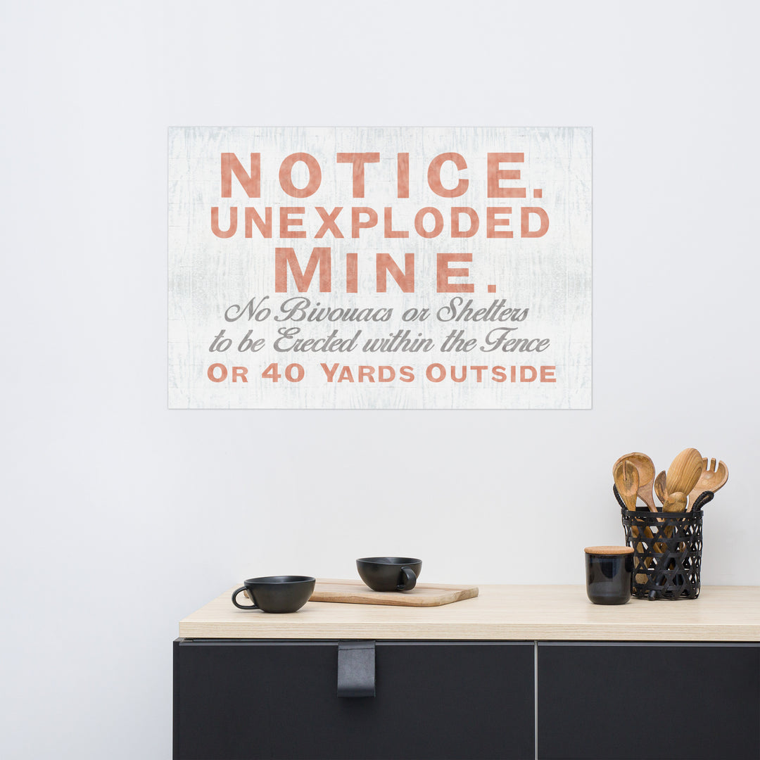 'Notice Unexploded Mine' Retro Poster - 36" x 24"