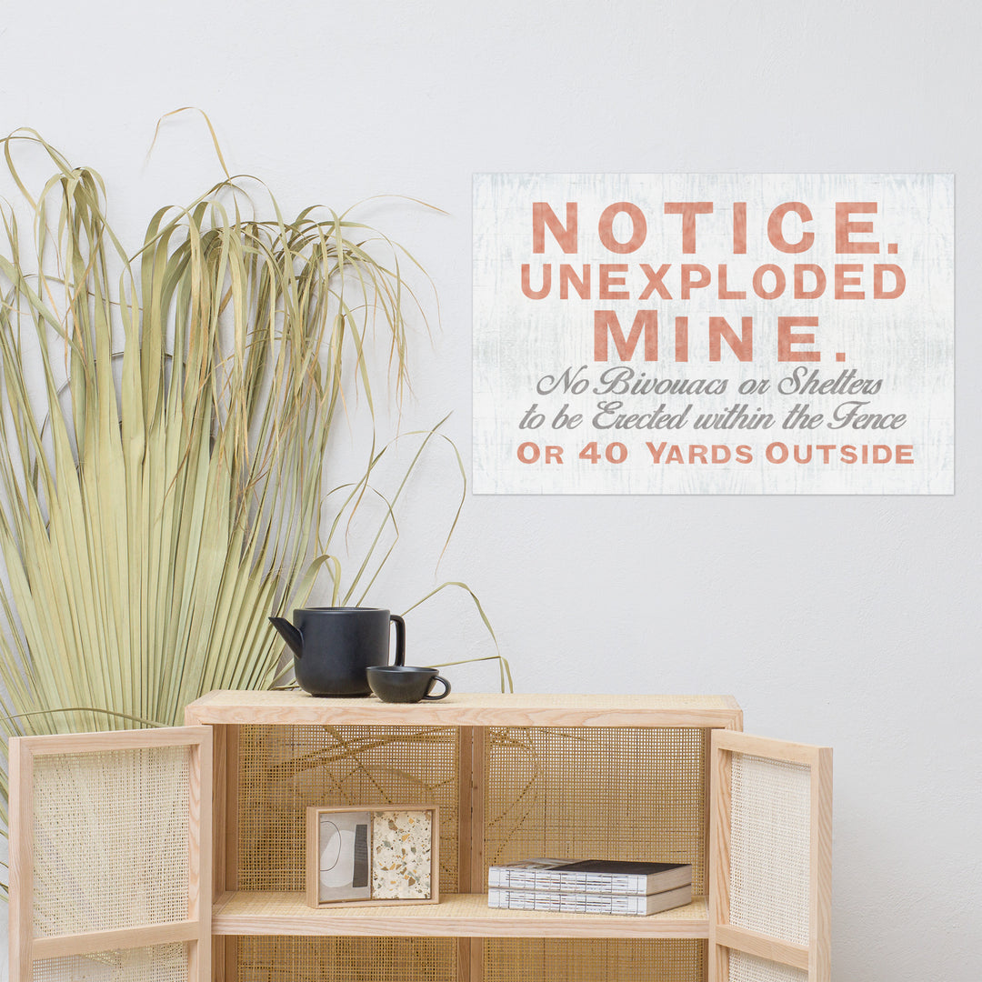 'Notice Unexploded Mine' Retro Poster - 36" x 24"