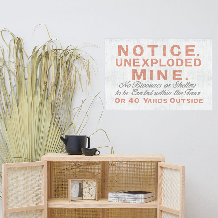'Notice Unexploded Mine' Retro Poster - 36" x 24"