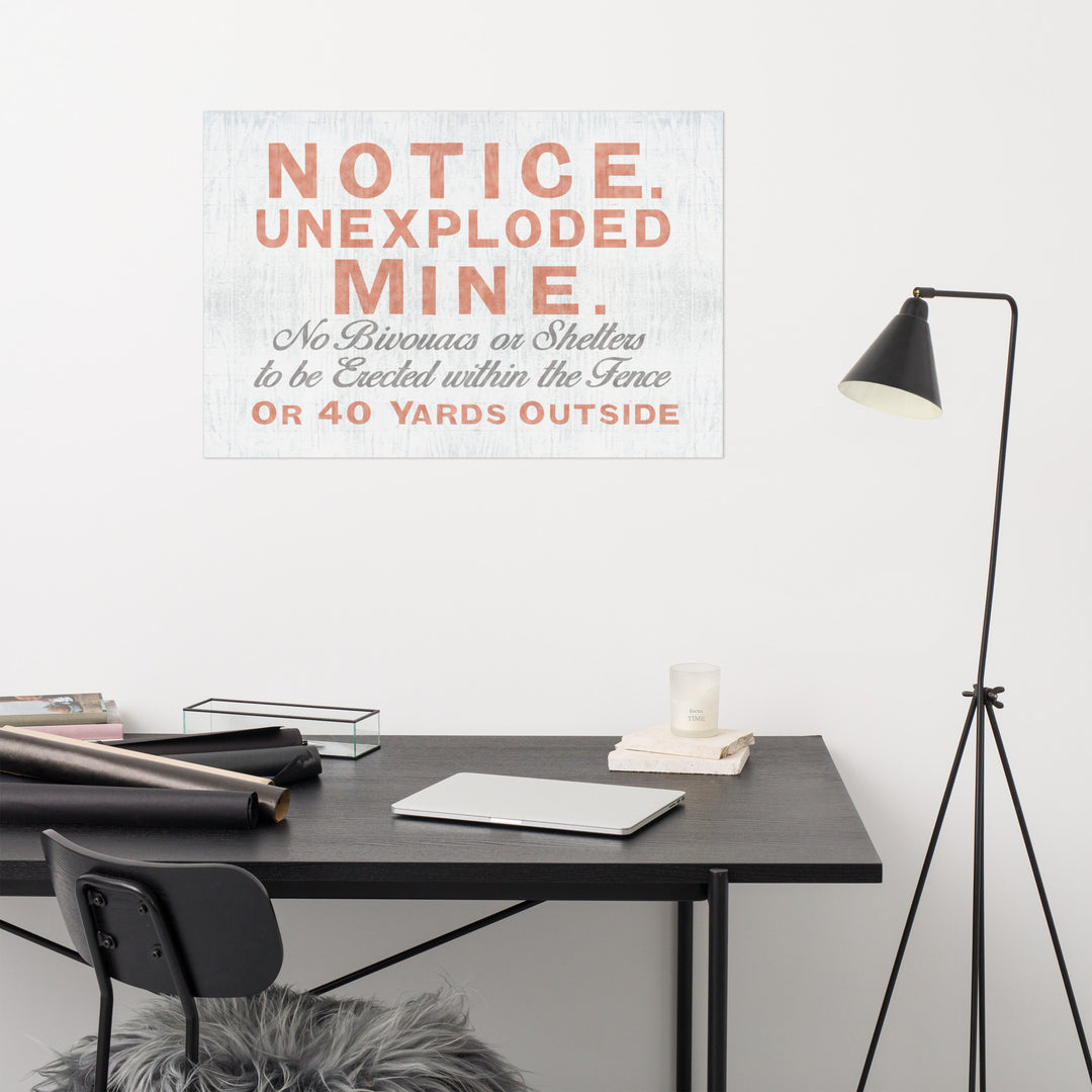 'Notice Unexploded Mine' Retro Poster - 36" x 24"