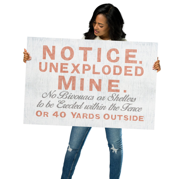 'Notice Unexploded Mine' Retro Poster - 36" x 24"
