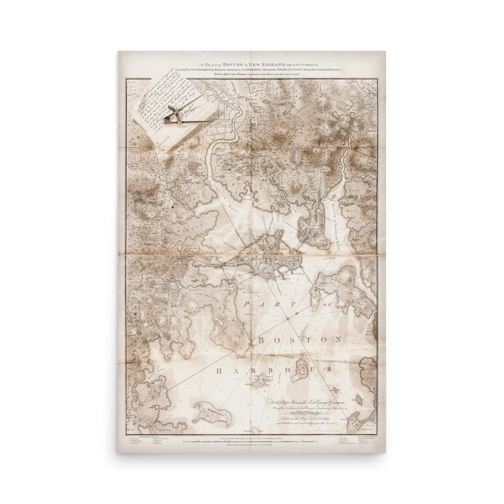 Boston Map Of Constructed Military Works In 1775-76 Retro Poster - 24" x 36"