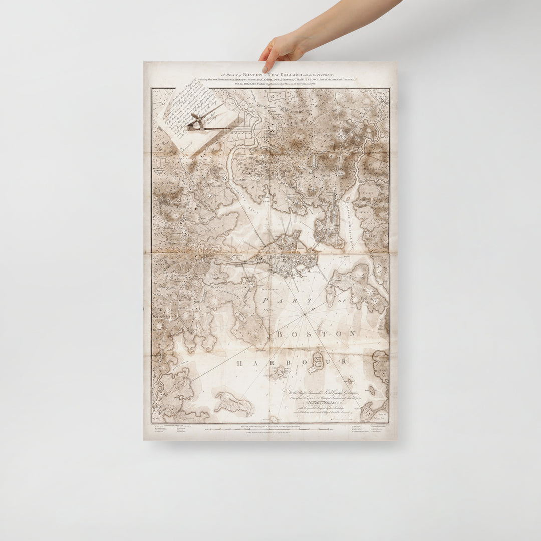 Boston Map Of Constructed Military Works In 1775-76 Retro Poster - 24" x 36"