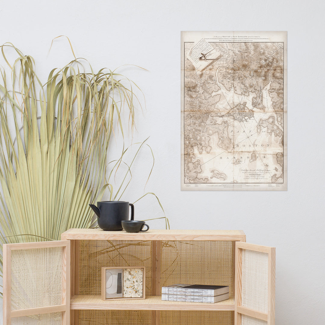 Boston Map Of Constructed Military Works In 1775-76 Retro Poster - 24" x 36"