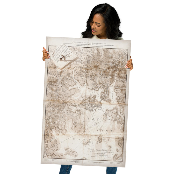 Boston Map Of Constructed Military Works In 1775-76 Retro Poster - 24" x 36"