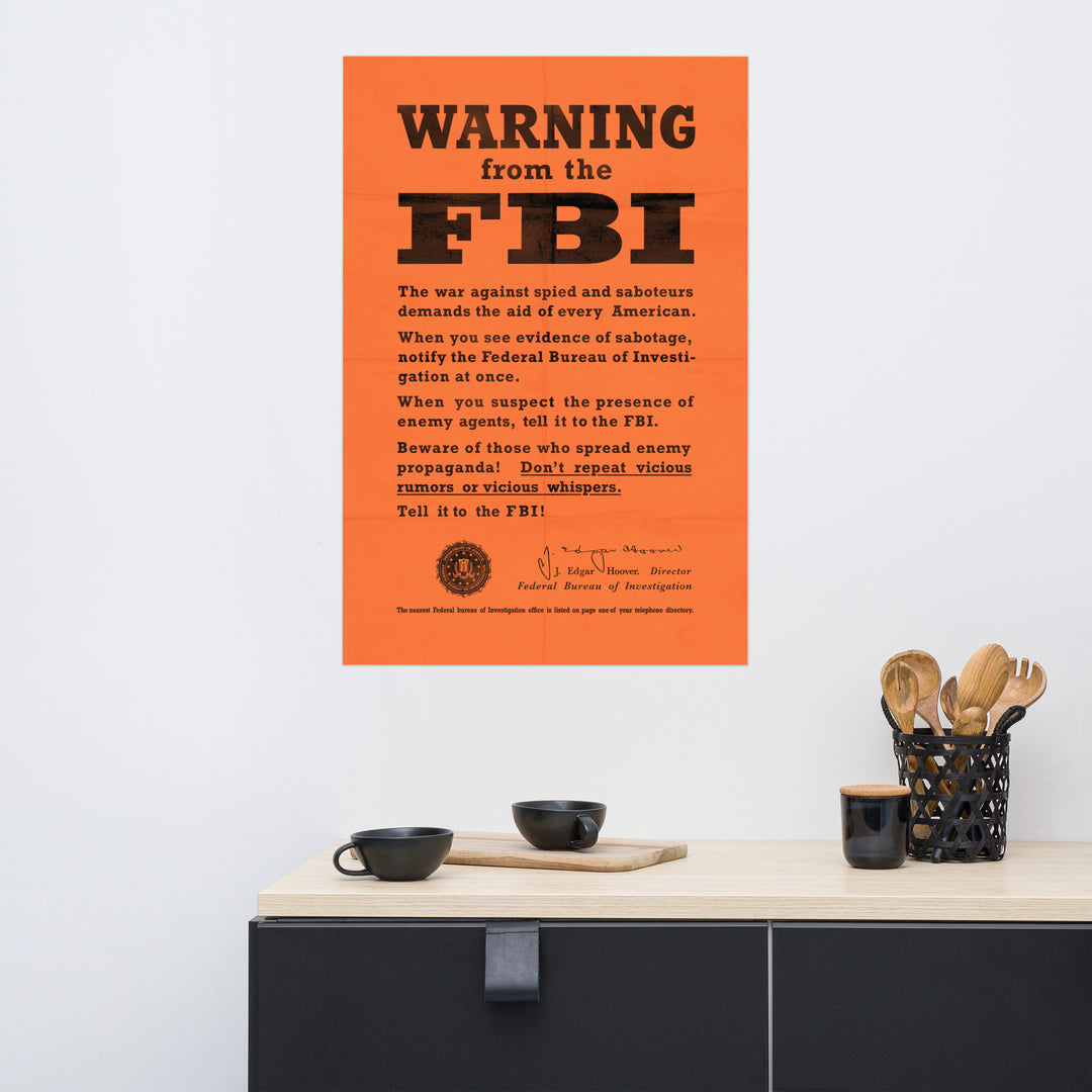 WW2 Spy 'Warning From the FBI' Retro Poster - 24" x 36"