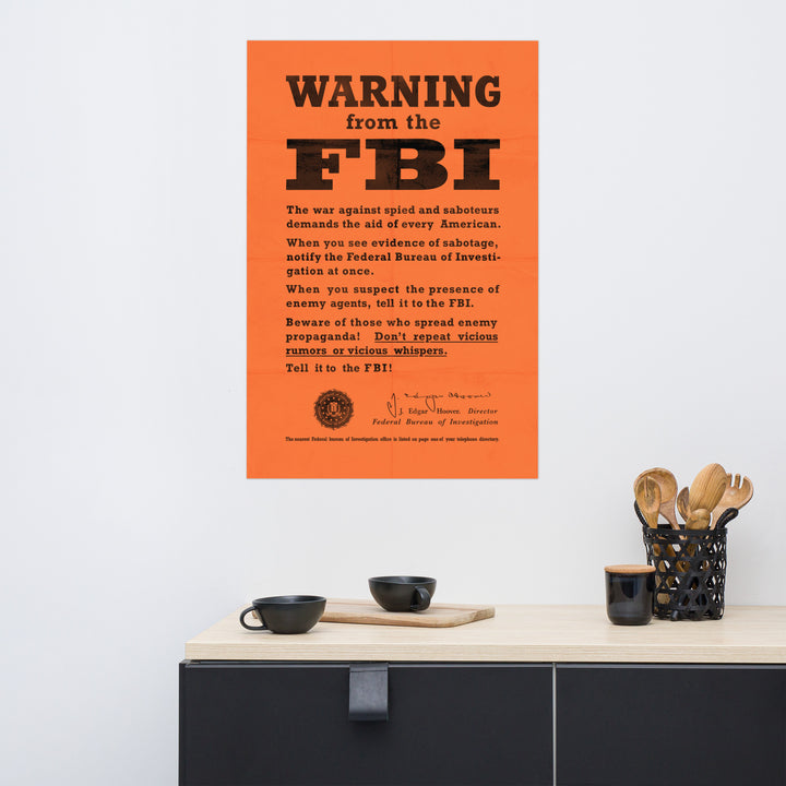 WW2 Spy 'Warning From the FBI' Retro Poster - 24" x 36"