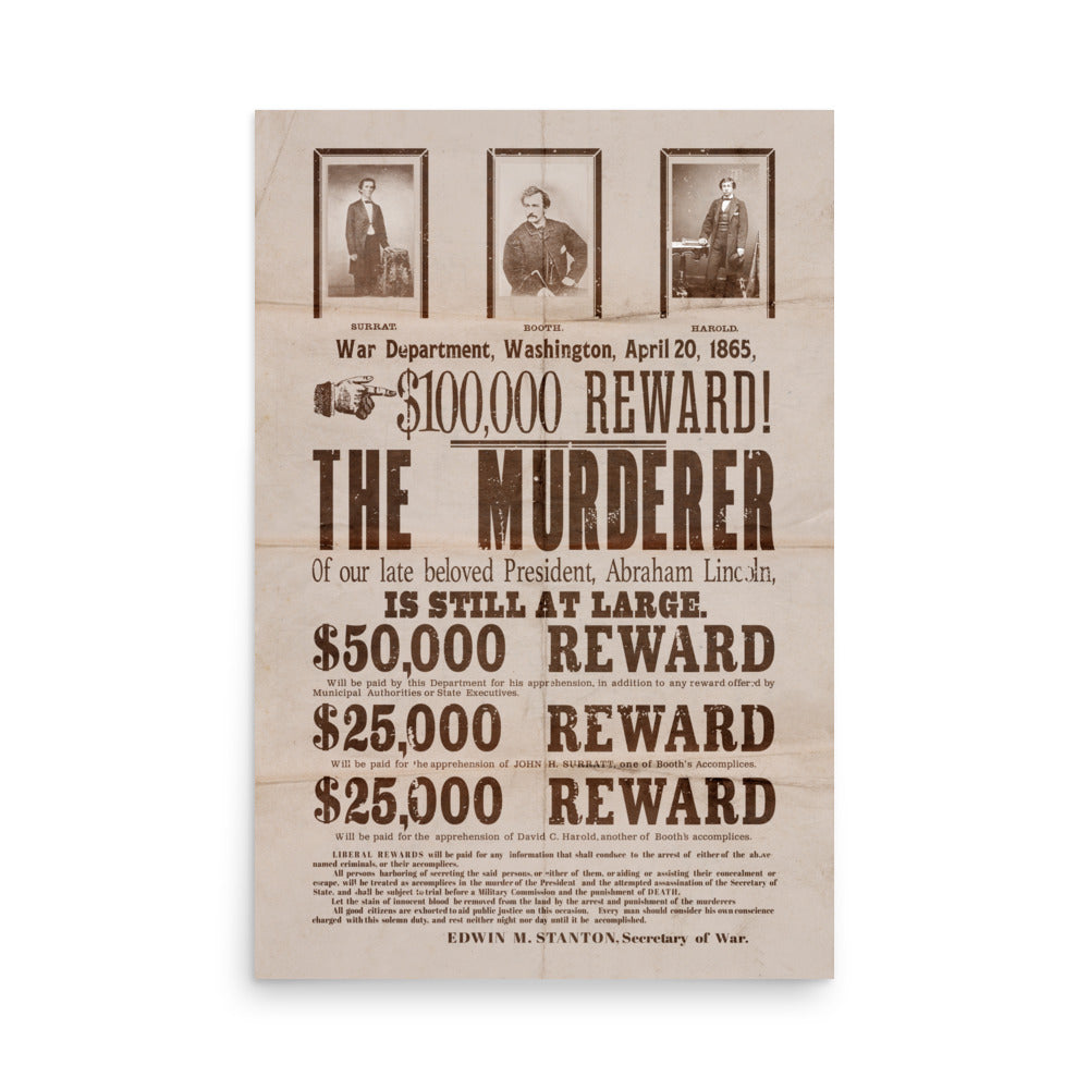 $100,000 Reward For Lincoln Murderer Retro Poster