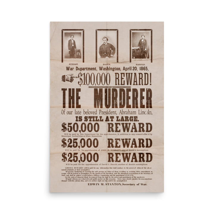 $100,000 Reward For Lincoln Murderer Retro Poster